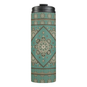 Sepia Medallions on green Thermal Tumbler