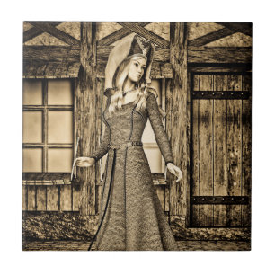 Sepia Mediaeval Princess Renaissance Art Ceramic Tile