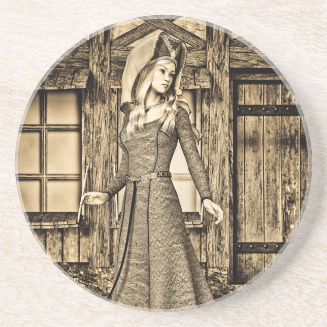 Sepia Mediaeval Princess Renaissance Art Coaster (Front)