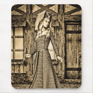 Sepia Mediaeval Princess Renaissance Art Mouse Pad