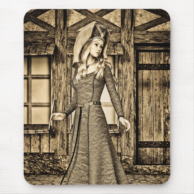 Sepia Mediaeval Princess Renaissance Art Mouse Pad (Front)