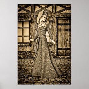 Sepia Mediaeval Princess Renaissance Art Poster
