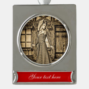 Sepia Mediaeval Princess Renaissance Art Silver Plated Banner Ornament