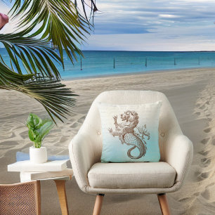 Sepia Merlion on Blue with Handwriting Cushion