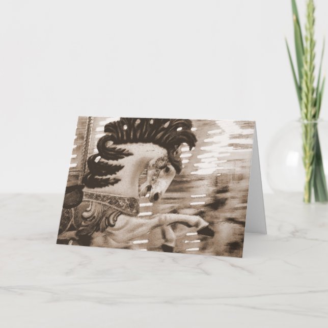 Sepia Merry Horse, Birthday Card (Front)