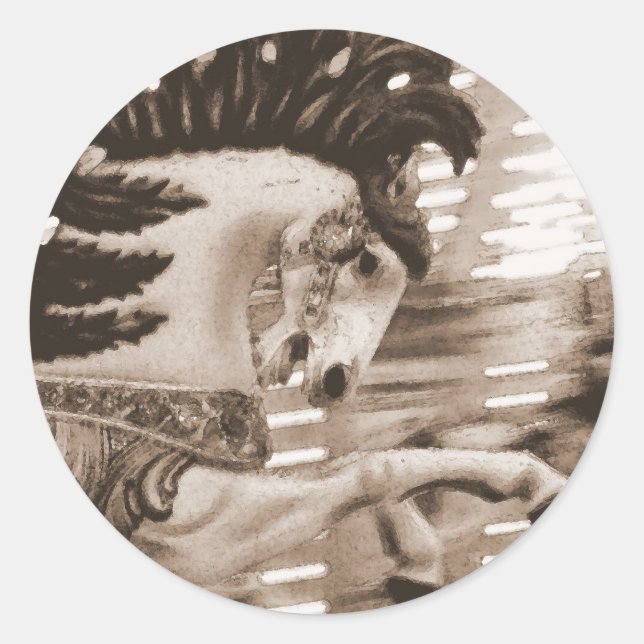 Sepia Merry Horse Classic Round Sticker (Front)
