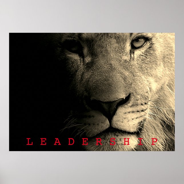 Sepia Motivational Leadership King Lion Poster (Front)