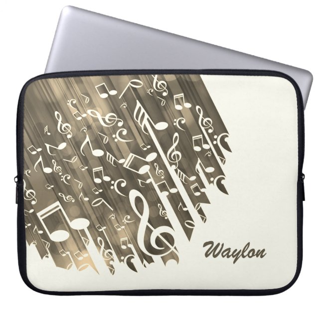 Sepia Music Notes and Custom Monogram Laptop Sleeve (Front)