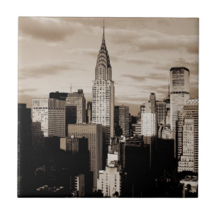 Sepia New York City Ink Sketch Ceramic Tile