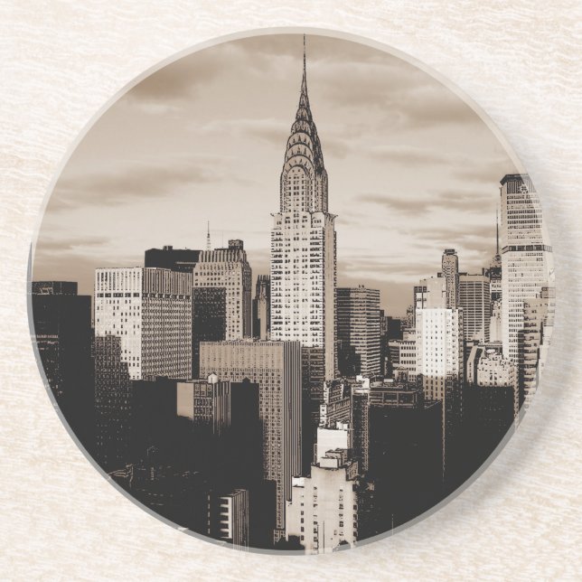 Sepia New York City Ink Sketch Coaster (Front)