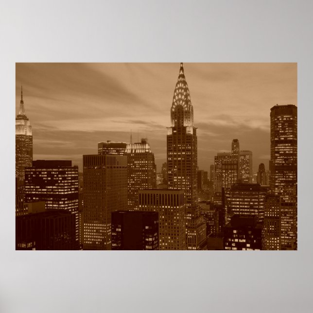 Sepia New York City Night Poster (Front)
