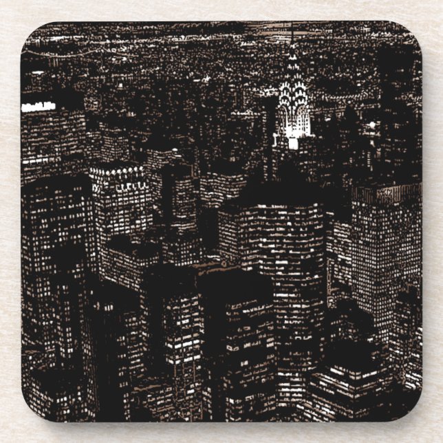 Sepia New York City Night Skyline Coaster (Front)