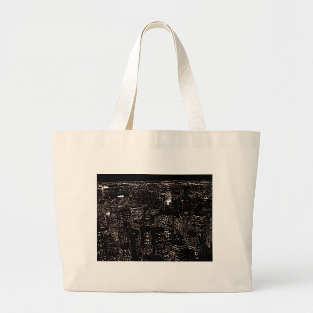 Sepia New York City Night Skyline Large Tote Bag (Front)