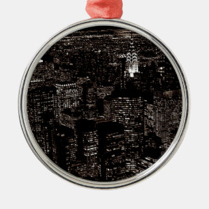 Sepia New York City Night Skyline Metal Ornament
