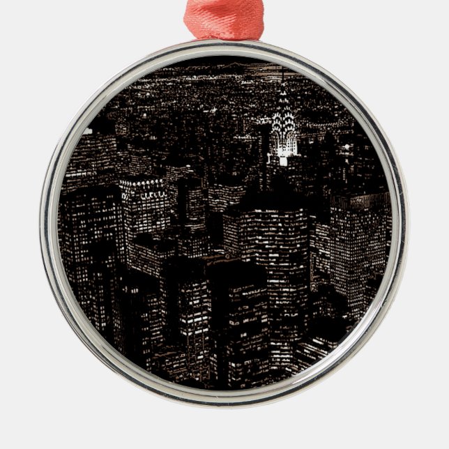 Sepia New York City Night Skyline Metal Ornament (Front)