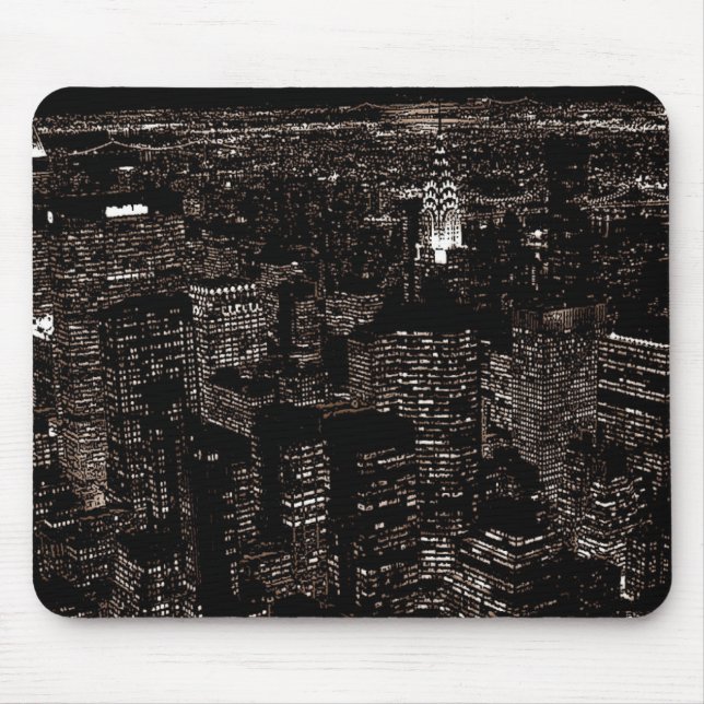 Sepia New York City Night Skyline Mouse Pad (Front)