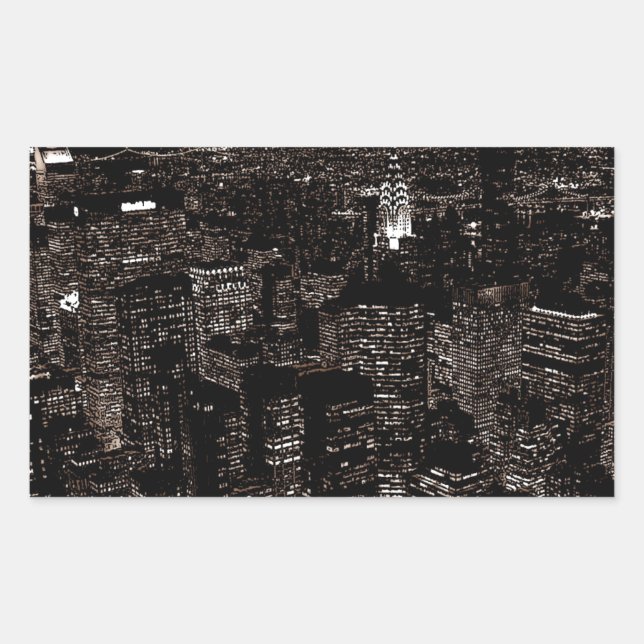 Sepia New York City Night Skyline Rectangular Sticker (Front)