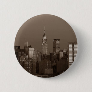 Sepia New York City Skyline 6 Cm Round Badge