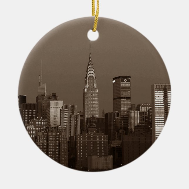 Sepia New York City Skyline Ceramic Ornament (Front)