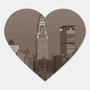 Sepia New York City Skyline Heart Sticker