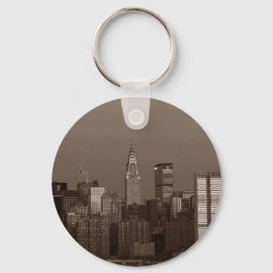 Sepia New York City Skyline Key Ring