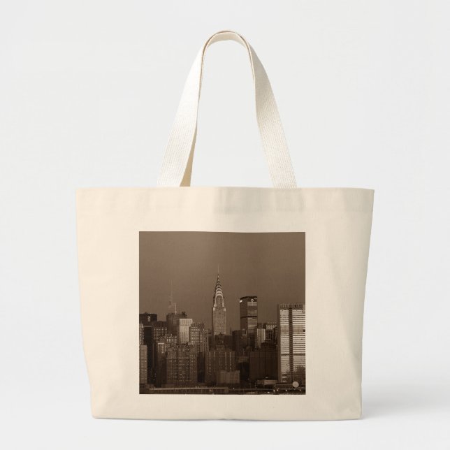 Sepia New York City Skyline Large Tote Bag (Front)