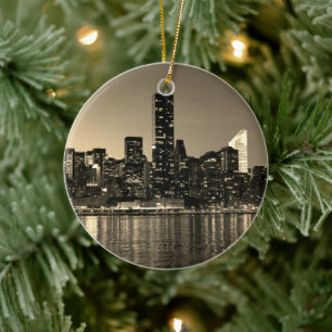 Sepia NYC New York City Manhattan Night Vintage Ceramic Ornament