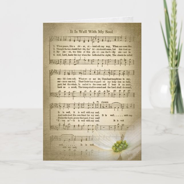 sepia old hymn music and flower for sympathy card (Front)