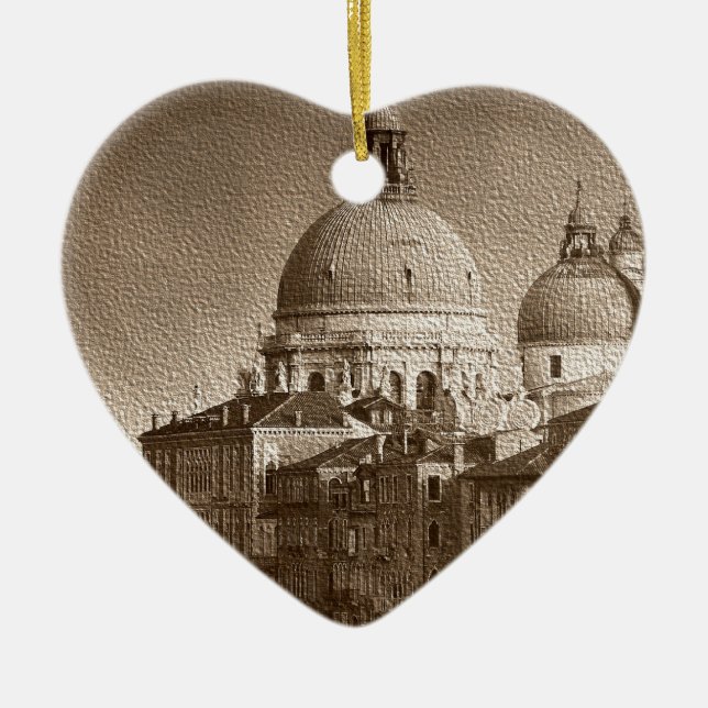 Sepia Paper Effect Venice Grand Canal Ceramic Tree Decoration (Front)