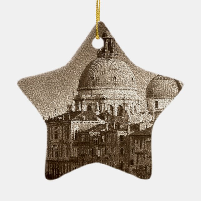 Sepia Paper Effect Venice Grand Canal Ceramic Tree Decoration (Front)