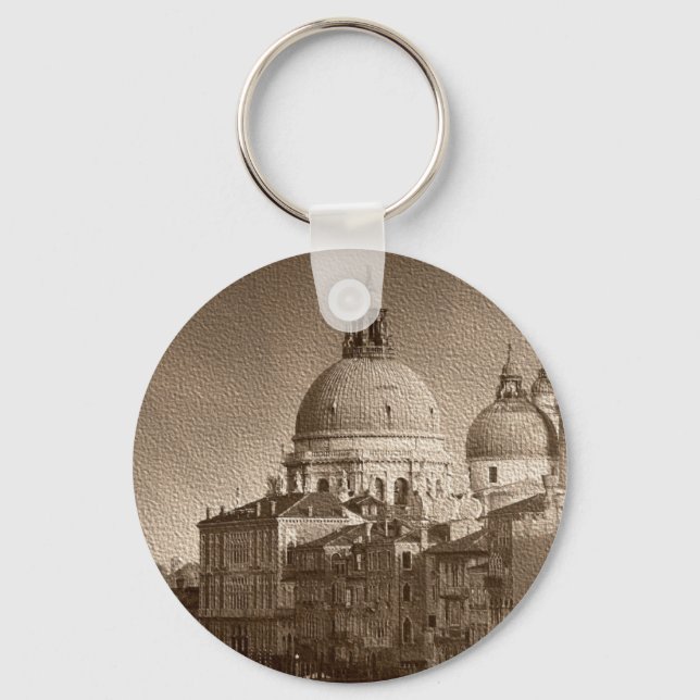 Sepia Paper Effect Venice Grand Canal Key Ring (Front)