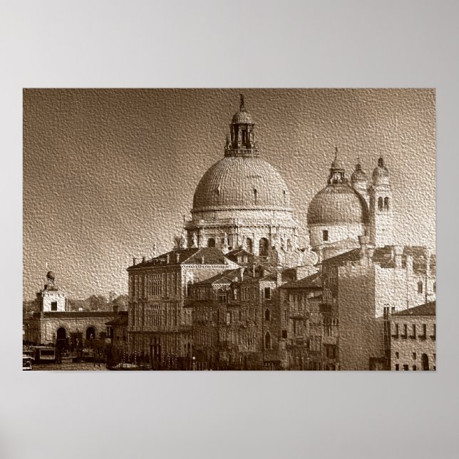 Sepia Paper Effect Venice Grand Canal Poster (Front)