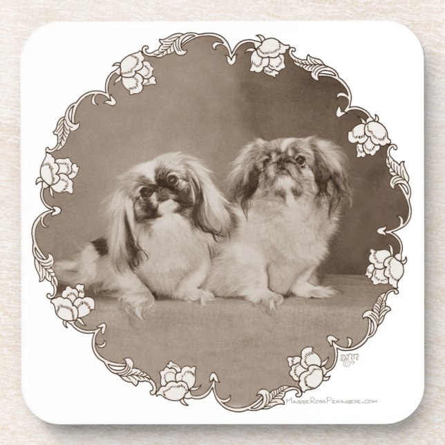 Sepia Pekingese Portrait Coaster (Front)