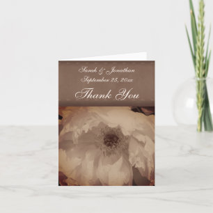Sepia Peony Floral Wedding Thank You Card