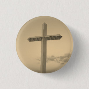 Sepia Photo Giant Christian Cross 3 Cm Round Badge