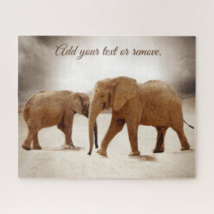 Sepia photo of male and female African elephants: Jigsaw Puzzle