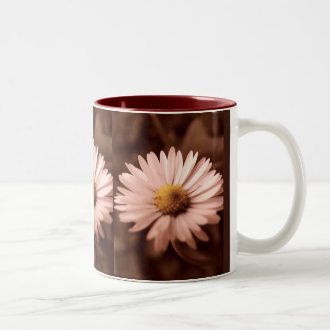 sepia pink flower Two-Tone coffee mug (Right)