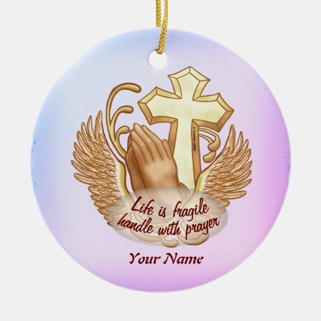 Sepia  Prayer Hands Christian Ceramic Ornament (Front)