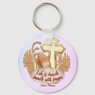 Sepia Prayer Hands Christian Key Ring