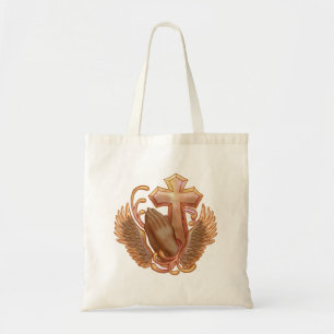 Sepia Prayer Hands Cross Tote Bag