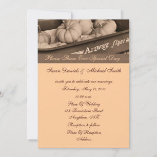 Sepia Pumpkins In Wagon Fall Wedding Invitation