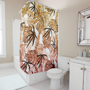 Sepia, red, white palm leafs, tropical jungle shower curtain