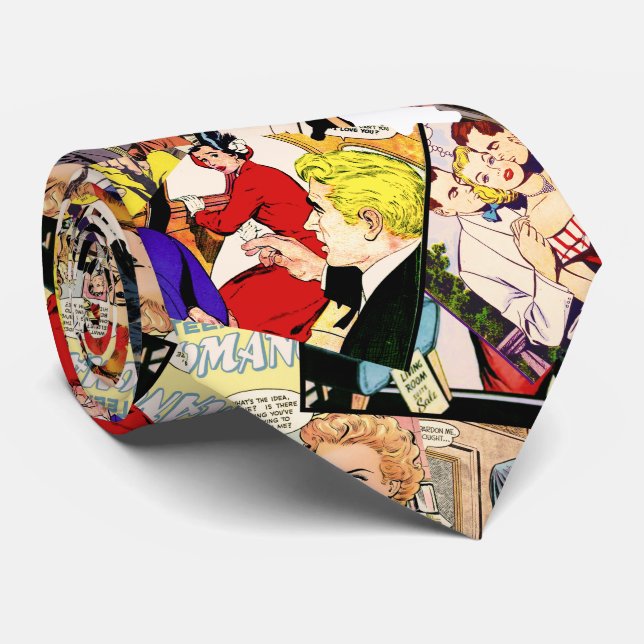 Sepia Romance Comic Book Cover Jumble Collage Tie (Rolled)