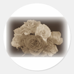 Sepia Rose Bouquet Classic Round Sticker