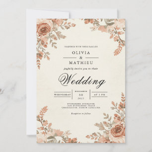 Sepia Rose Flourish Wedding Invitation
