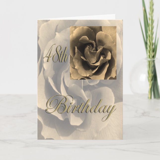 Sepia Rose Happy 48th Birthday Card (Front)