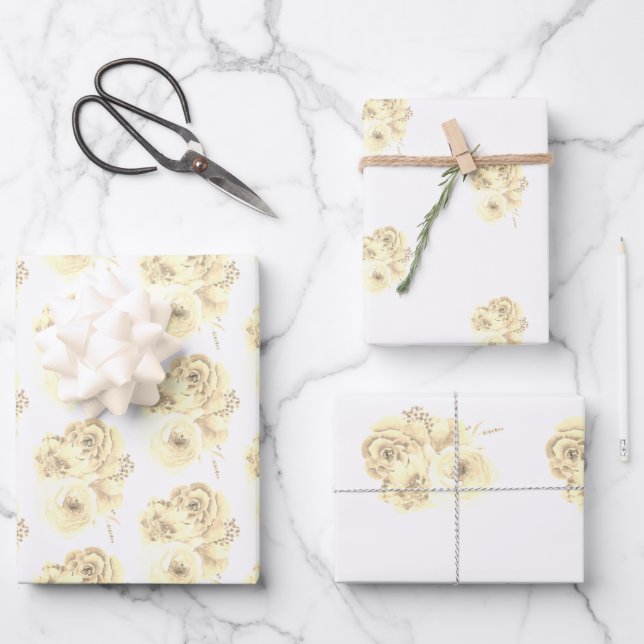 Sepia Rose Wrapping Paper Set (Front)