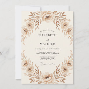 Sepia Rose Wreath Wedding Invitation