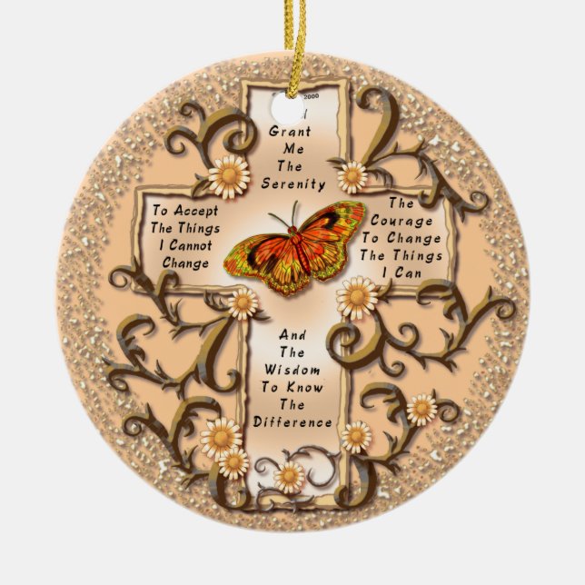 Sepia Serenity Cross Ceramic Ornament (Front)