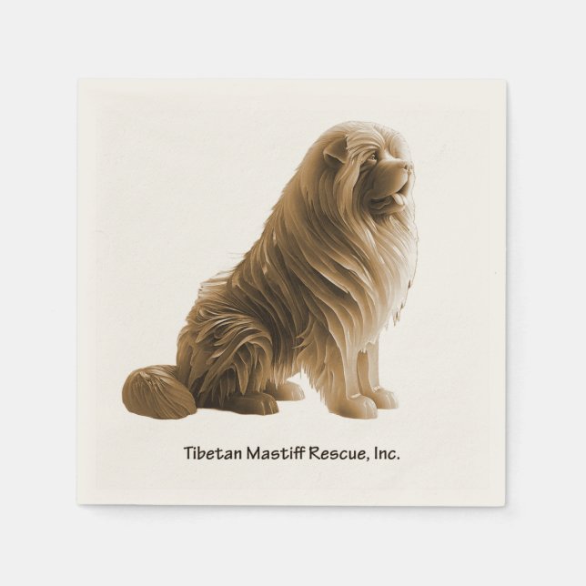 Sepia Sitting Tibetan Mastiff Rescue knapkin  Napkin (Front)